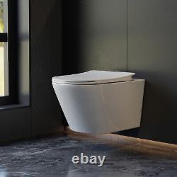 Bathroom Toilet Pan Ceramic Close Coupled Wall Hung Square Rimless Seat Pan