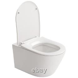 Bathroom Toilet Pan Ceramic Close Coupled Wall Hung Square Rimless Seat Pan