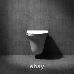 Bathroom Toilet Pan Ceramic Rimless Wall Hung D Shape & Soft Close Seat 485mm