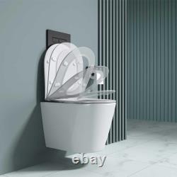 Bathroom Toilet Pan Ceramic Rimless Wall Hung WC White & Soft Close Seat 483mm