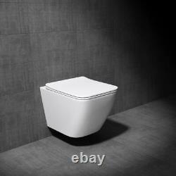 Bathroom Toilet Pan Ceramic Wall Hung Rimless WC White + Soft Close Seat 510mm
