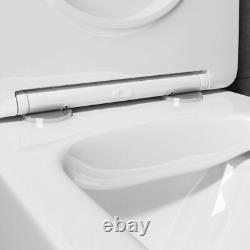 Bathroom Toilet Pan Ceramic Wall Hung Rimless WC White + Soft Close Seat 510mm