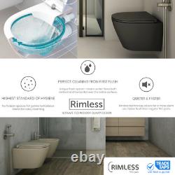 Bathroom Toilet Pan Ceramic Wall Hung Square Rimless & Soft Close Seat White