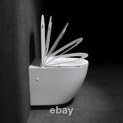Bathroom Toilet Pan Ceramic Wall Hung WC White with Soft Close Seat 400x355mm