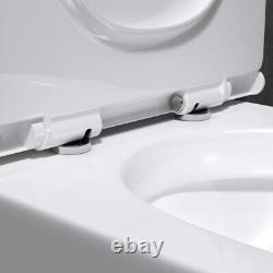 Bathroom Toilet Pan Ceramic Wall Hung WC White with Soft Close Seat 400x355mm