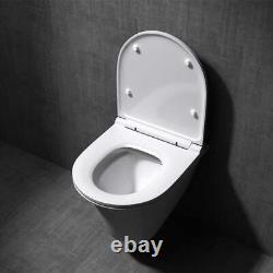 Bathroom Toilet Pan Rimless Wall Hung D Shape Designed WC Soft Close Seat 485m