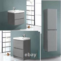 Bathroom Vanity Unit Basin Sink Wall Hung Floor Standing Toilet Cabinet Grey
