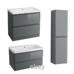 Bathroom Vanity Unit Basin Sink Wall Hung Floor Standing Toilet Cabinet Grey