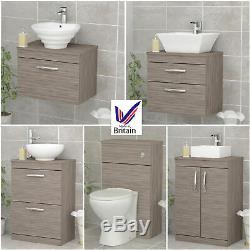 Bathroom Vanity Unit Countertop Basin Sink Cabinet Storage WC Toilet Driftwood