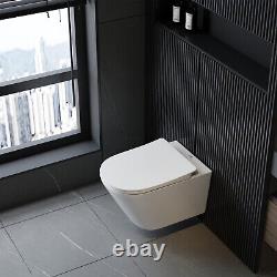 Bathroom WC Toilet Pan Ceramic Wall Hung Rimless White with Soft Close Seat