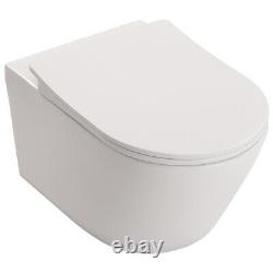 Bathroom WC Toilet Pan Ceramic Wall Hung Rimless White with Soft Close Seat