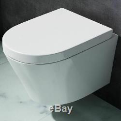 Bathroom Wall Hung Ceramic Toilet White With Soft Close Seat Modern Design