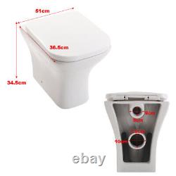 Bathroom Wall Hung Toilet Pan Round WC Soft Close Seat White Ceramic Modern NEW