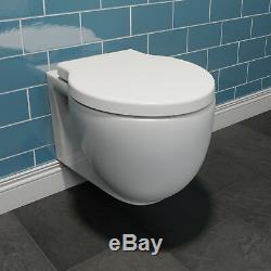 Bathroom Wall Hung Toilet Pan Round WC Soft Close Toilet Seat Modern White