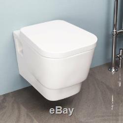 Bathroom Wall Hung Toilet Pan Round WC Soft Close Toilet Seat Modern White