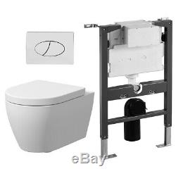 Bathroom Wall Hung Toilet Pan Soft Close Seat Dual Flush Concealed Cistern Plate