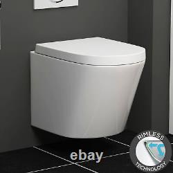 Bathroom Wall Hung Toilet Rimless Pan Seat Dual Cistern Frame Brass Flush Plate