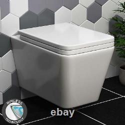 Bathrooms Elena Modern Wall Hung Rimless Toilet WC Round Pan & Soft Close Seat