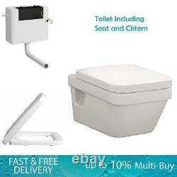 Bathrooms Modern Wall Hung Rimless Toilet WC Square Pan & Soft Close Seat