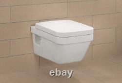 Bathrooms Modern Wall Hung Rimless Toilet WC Square Pan & Soft Close Seat