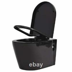 Best! Wall Hung Toilet Black WC Pan Soft Close Seat Ceramic Concealed Cistern