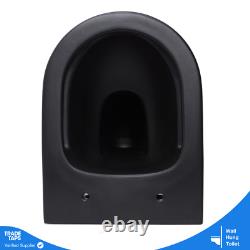 Black Bathroom Toilet Pan Ceramic Wall Hung D Shape Rimless & Soft Close Seat
