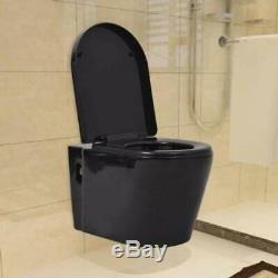 Black Ceramic Soft Close Toilet Bathroom Wall Mounted Adjustable Frame Modern
