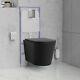 Black Wall Hung Toilet With Soft Close Seat Frame Cistern And Chrome Flush Ver