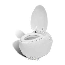 Ceramic Wall Hung Bathroom Toilet WC Pan Soft Close Seat White Unique Egg Design