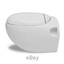 Ceramic Wall Hung Bathroom Toilet WC Pan Soft Close Seat White Unique Egg Design