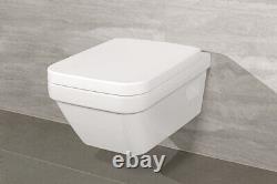 Ceramic Wall Hung Rimless Square Soft Close Seat Bathroom Toilet Pan