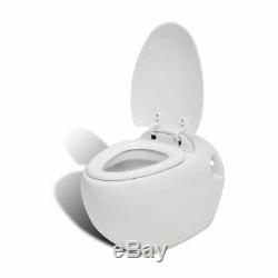 Ceramic Wall Hung Toilet WC Bathroom Unique Egg Design Soft Close Modern White