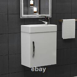 Cloakroom Suite 400mm 1 Door Gloss White Wall Hung Vanity Unit & Abacus Toilet