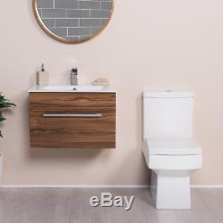 Close Coupled Toilet & Walnut Wall Hung Vanity Unit Cloakroom Suite