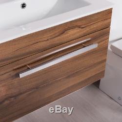 Close Coupled Toilet & Walnut Wall Hung Vanity Unit Cloakroom Suite