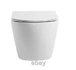 Compact Modern Round Rimless Wall Hung Wc Toilet Pan With Slim Soft Close Seat
