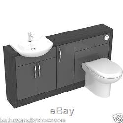 Complete Bathroom Furniture Set with Mirror Toilet Basin and Tap Grey & Silver