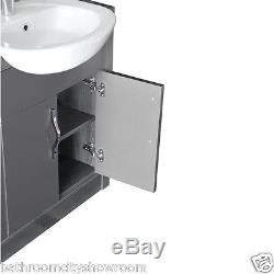 Complete Bathroom Furniture Set with Mirror Toilet Basin and Tap Grey & Silver