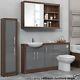 Complete Bathroom Furniture Set With Mirror Toilet Basin And Tap Walnut & Grey