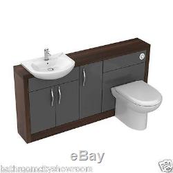 Complete Bathroom Furniture Set with Mirror Toilet Basin and Tap Walnut & Grey