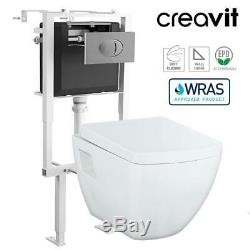 Creavit White Short Projection Wall Hung Toilet Pan & Concealed Cistern Frame
