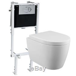 Designer Bathroom RIMLESS Wall Hung WC Pan Toilet Seat Concealed Cistern Frame