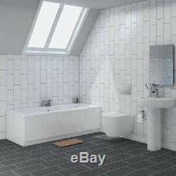 Designer Wall Hung Bathroom Suite with 1700mm Bath + WC Toilet + Basin Sink