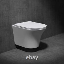 Durovin Bathroom Toilet Pan Wall Hung Rimless D Shape Slim Soft Close Seat 500mm