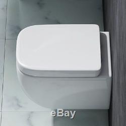 Durovin Bathroom Wall Mounted White Curved Square Toilet With Soft Close Seat
