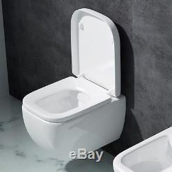 Durovin Bathroom Wall Mounted White Curved Square Toilet With Soft Close Seat