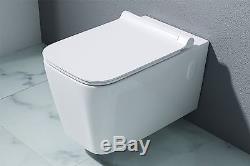 Durovin Bathroom White Ceramic Square Wall Hung Toilet With Oval Soft Close Seat