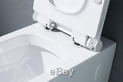 Durovin Bathroom White Ceramic Square Wall Hung Toilet With Oval Soft Close Seat