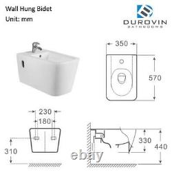 Durovin Bathrooms Design Toilet Bidet Wall Hung Ceramic White 565x355x300mm