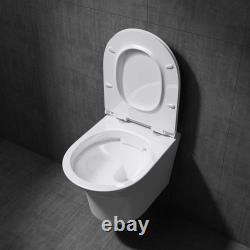 Durovin Bathrooms Modern Wall Hung Rimless Toilet D Shape Slim Soft Close Seat